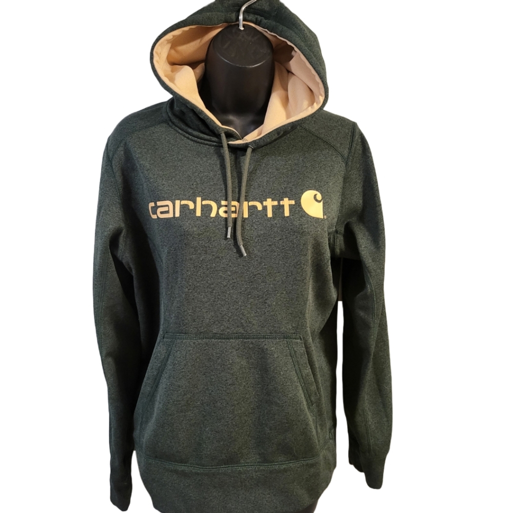 Carhart Force Heathered Dark Green & Peach Hoodie in Wmns S - Picture 2 of 7